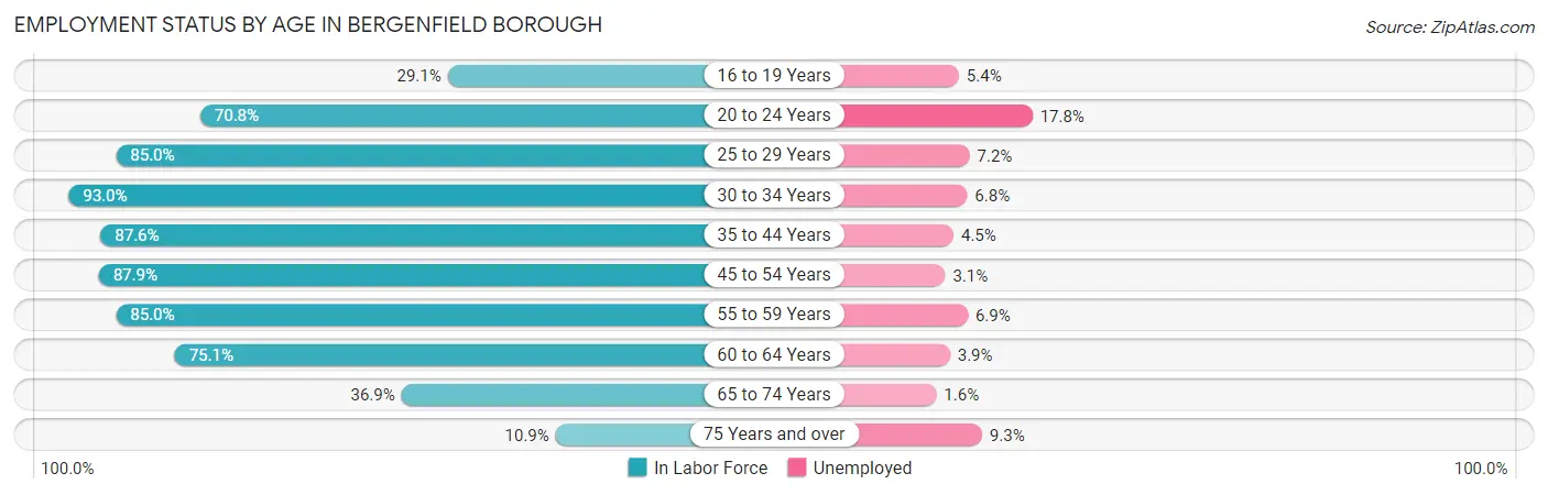 Employment Status by Age in Bergenfield borough