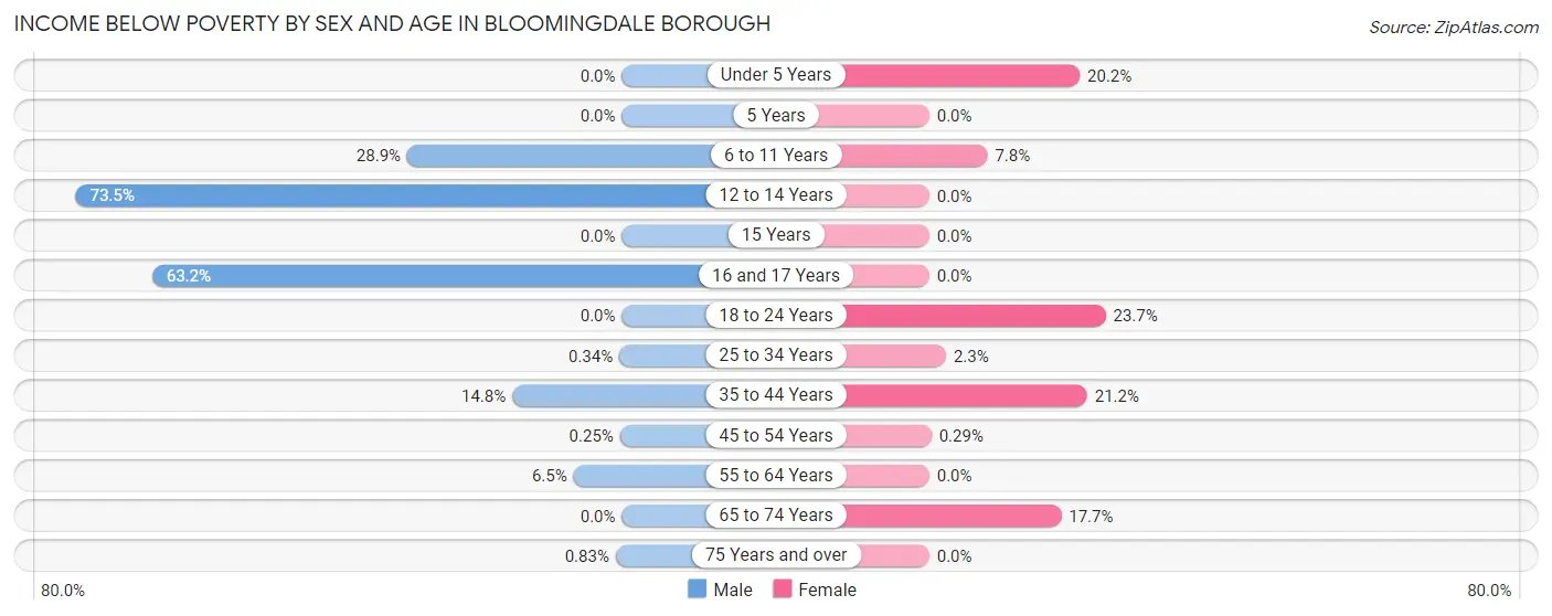 Income Below Poverty by Sex and Age in Bloomingdale borough