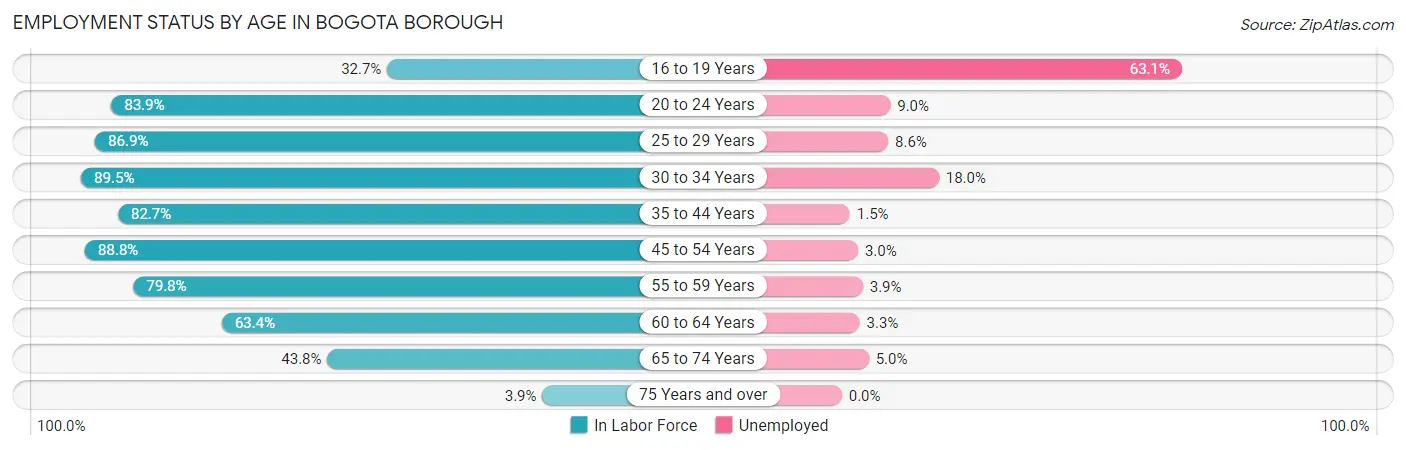 Employment Status by Age in Bogota borough