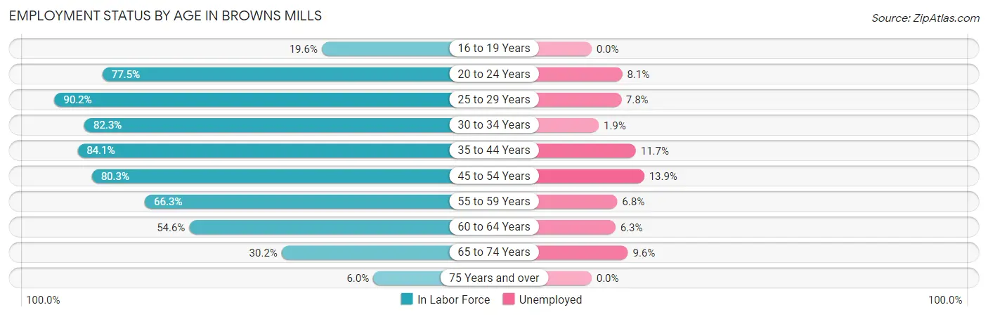 Employment Status by Age in Browns Mills