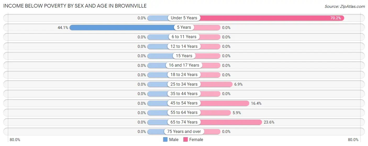 Income Below Poverty by Sex and Age in Brownville
