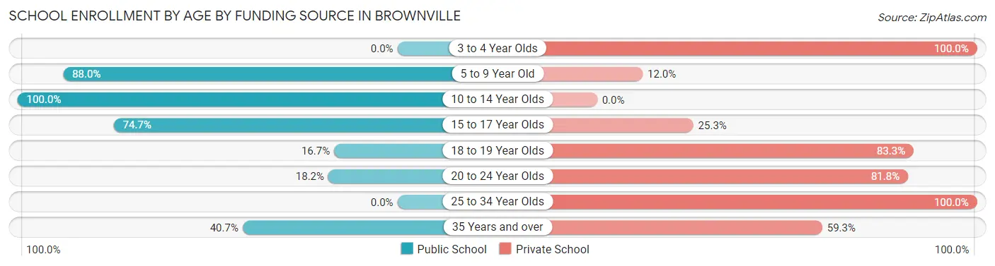 School Enrollment by Age by Funding Source in Brownville