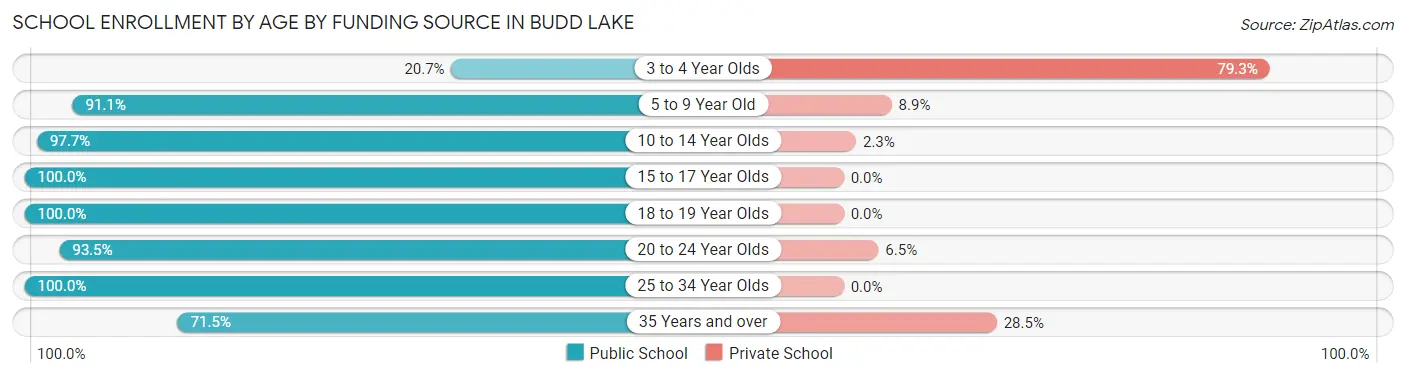 School Enrollment by Age by Funding Source in Budd Lake