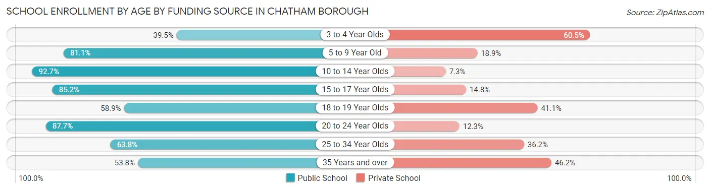 School Enrollment by Age by Funding Source in Chatham borough