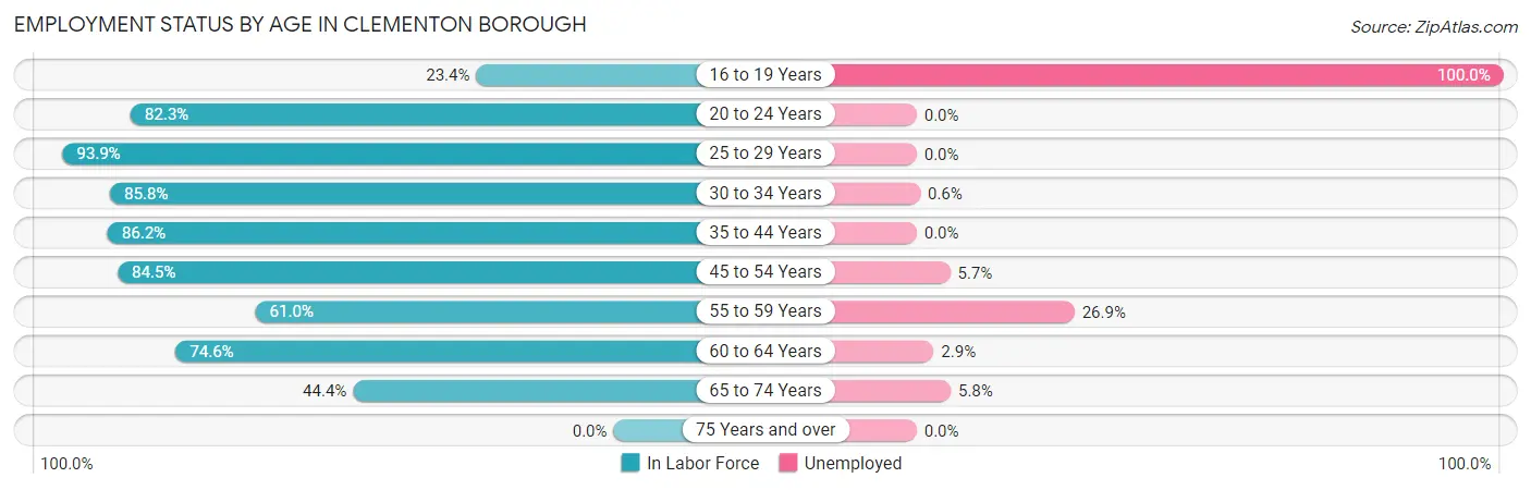 Employment Status by Age in Clementon borough