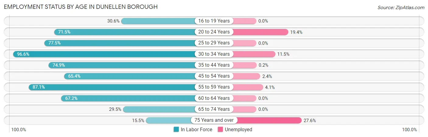 Employment Status by Age in Dunellen borough