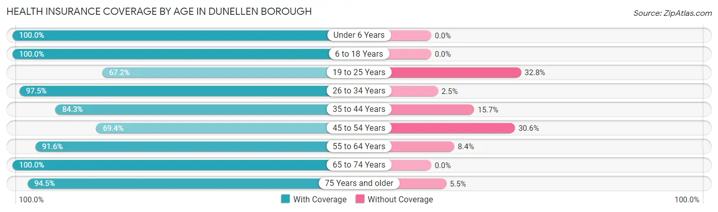 Health Insurance Coverage by Age in Dunellen borough
