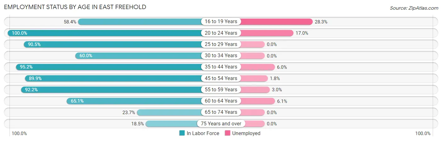 Employment Status by Age in East Freehold