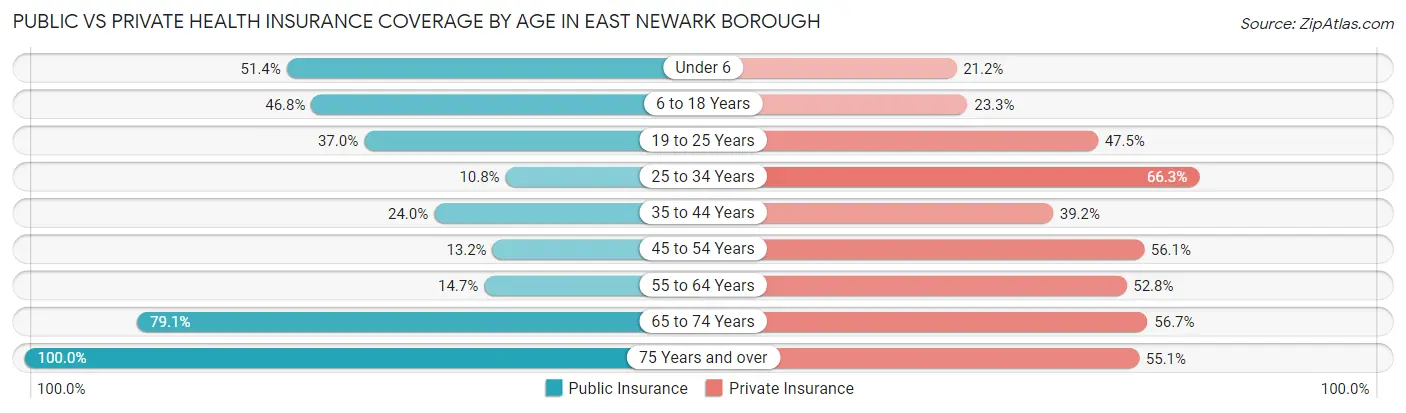 Public vs Private Health Insurance Coverage by Age in East Newark borough