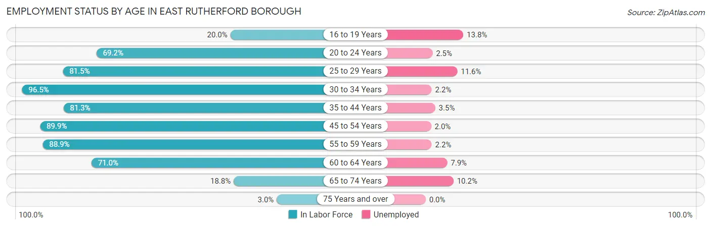 Employment Status by Age in East Rutherford borough
