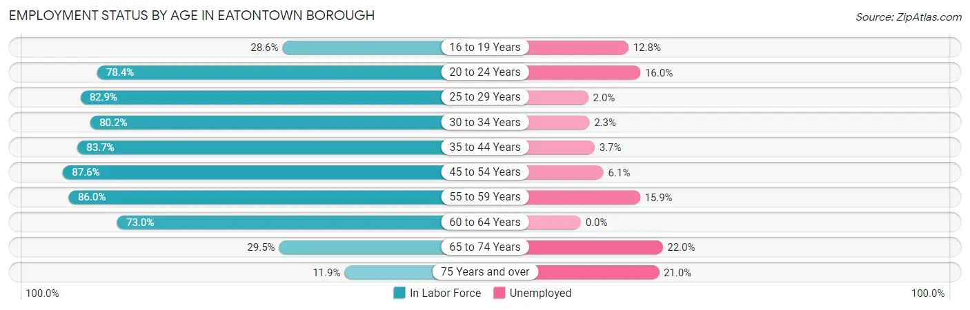 Employment Status by Age in Eatontown borough