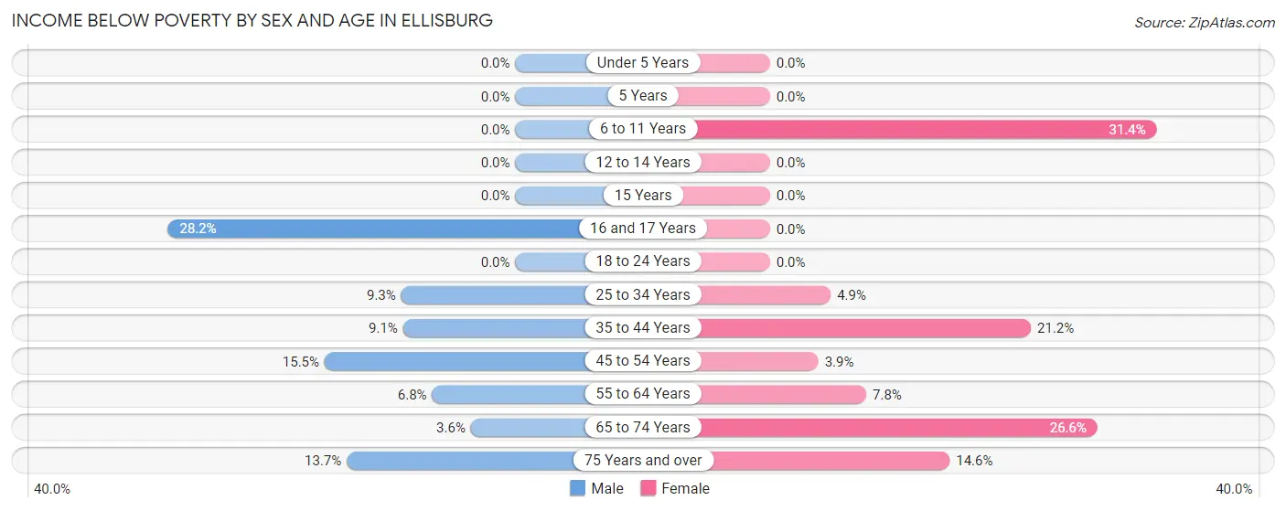 Income Below Poverty by Sex and Age in Ellisburg
