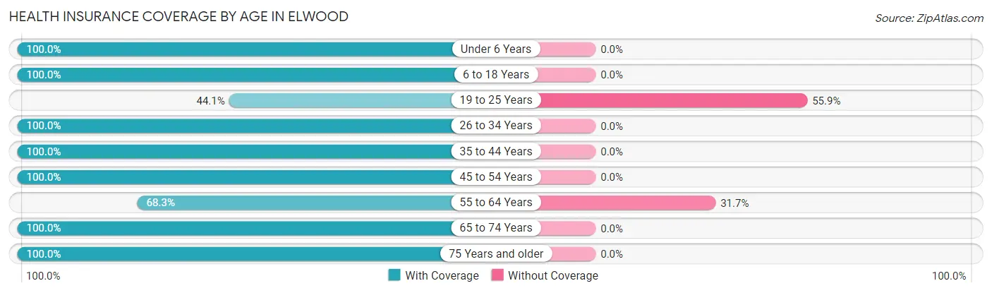 Health Insurance Coverage by Age in Elwood
