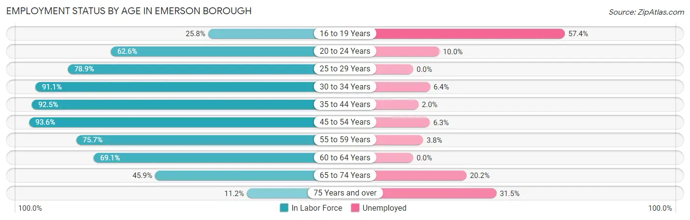 Employment Status by Age in Emerson borough