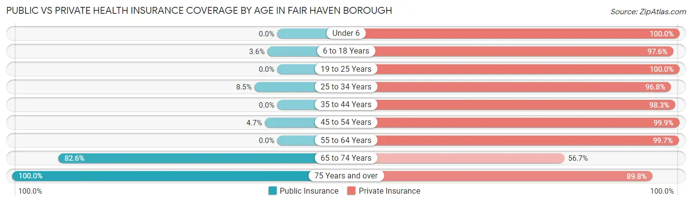 Public vs Private Health Insurance Coverage by Age in Fair Haven borough