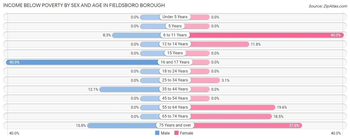Income Below Poverty by Sex and Age in Fieldsboro borough