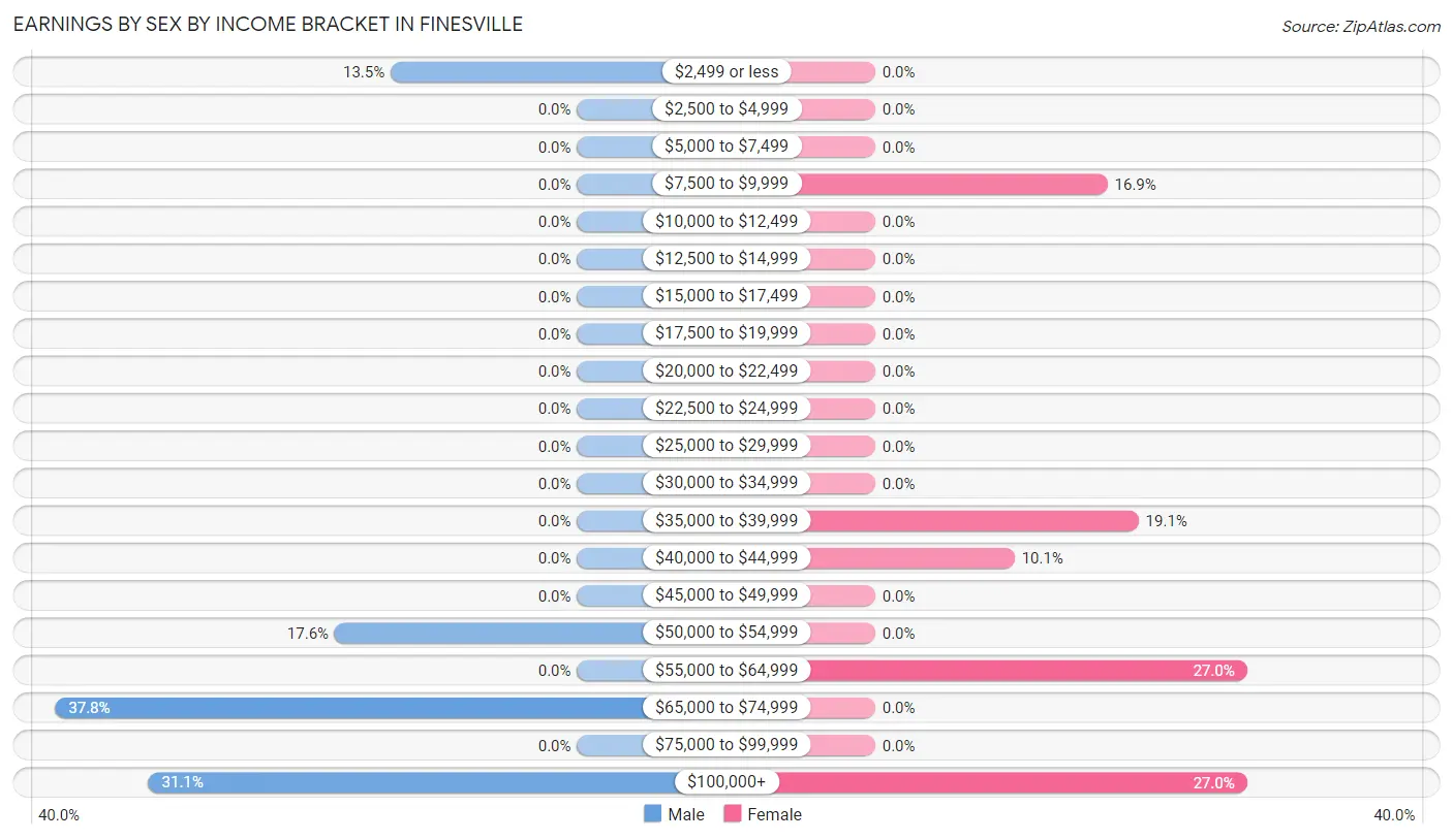 Earnings by Sex by Income Bracket in Finesville