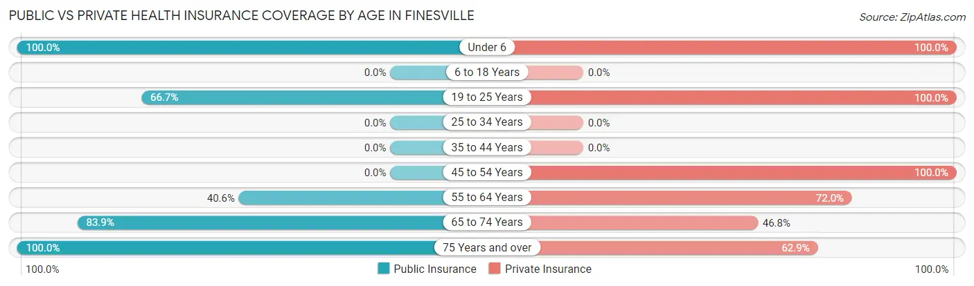 Public vs Private Health Insurance Coverage by Age in Finesville