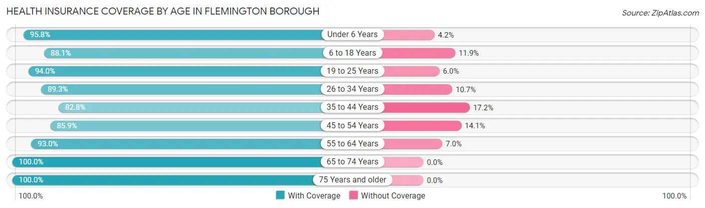 Health Insurance Coverage by Age in Flemington borough