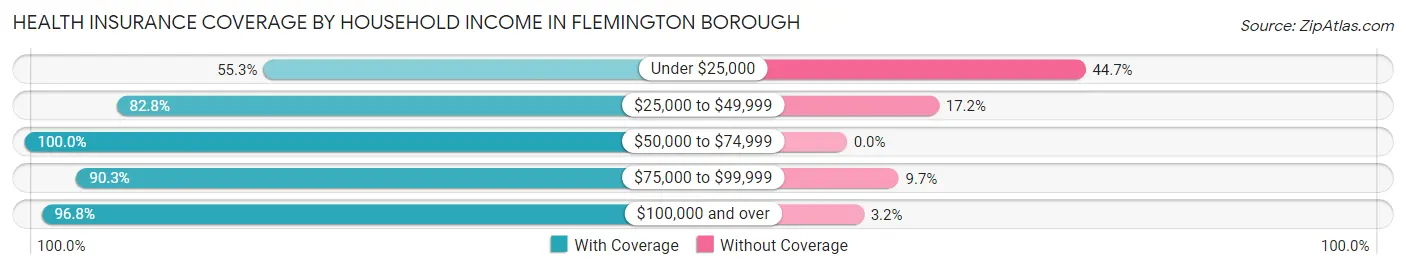 Health Insurance Coverage by Household Income in Flemington borough