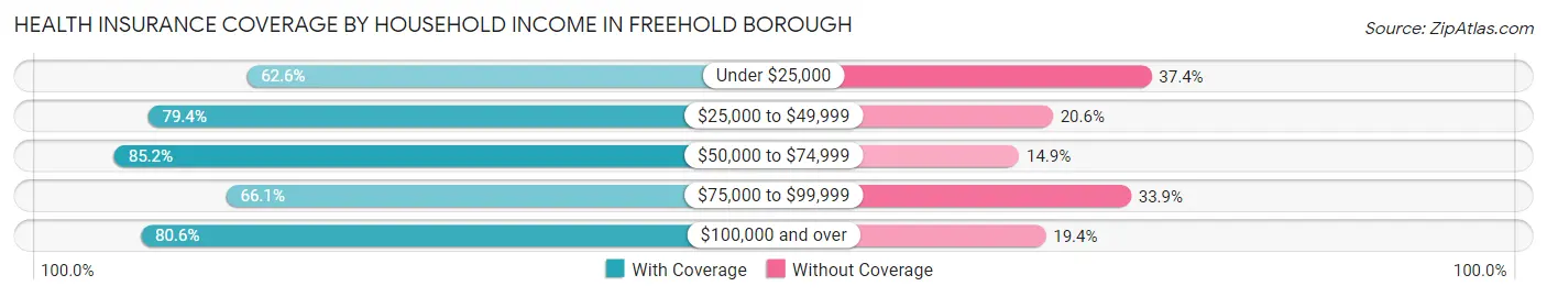 Health Insurance Coverage by Household Income in Freehold borough