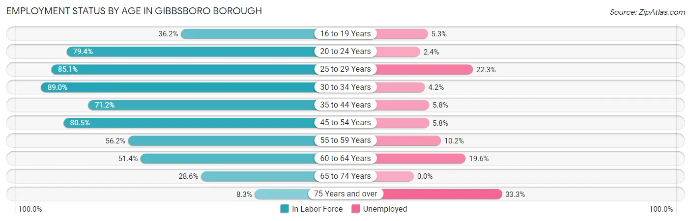 Employment Status by Age in Gibbsboro borough