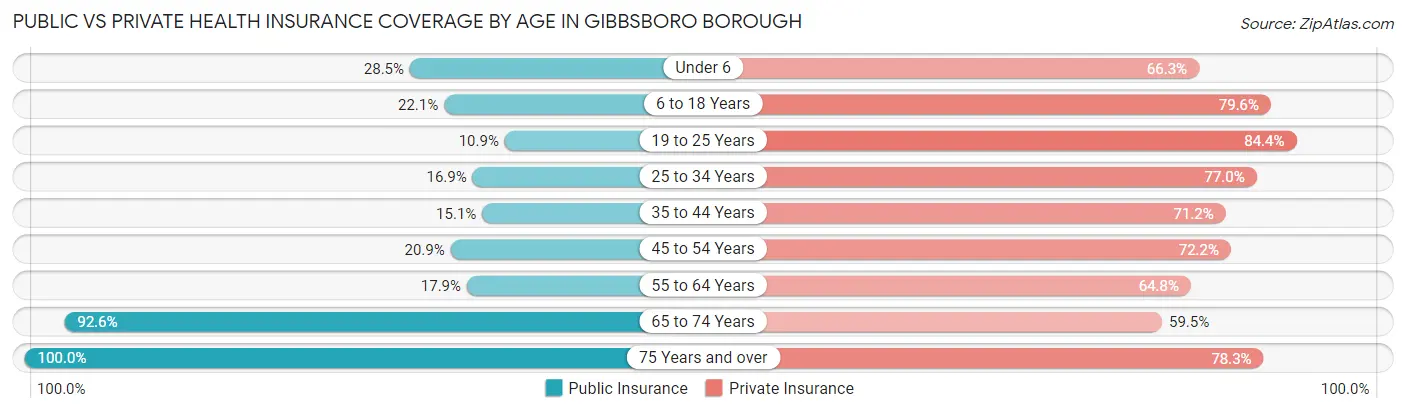 Public vs Private Health Insurance Coverage by Age in Gibbsboro borough