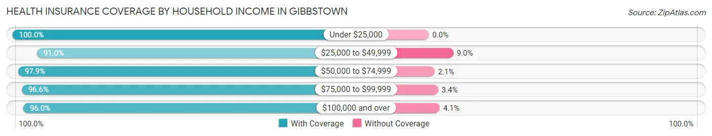 Health Insurance Coverage by Household Income in Gibbstown