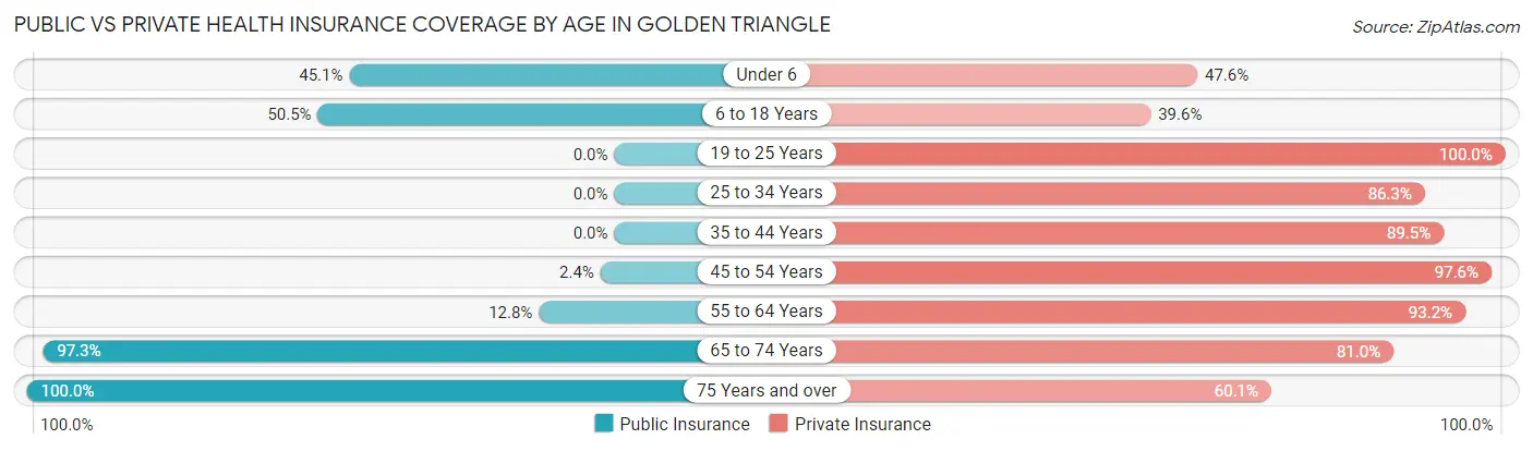 Public vs Private Health Insurance Coverage by Age in Golden Triangle