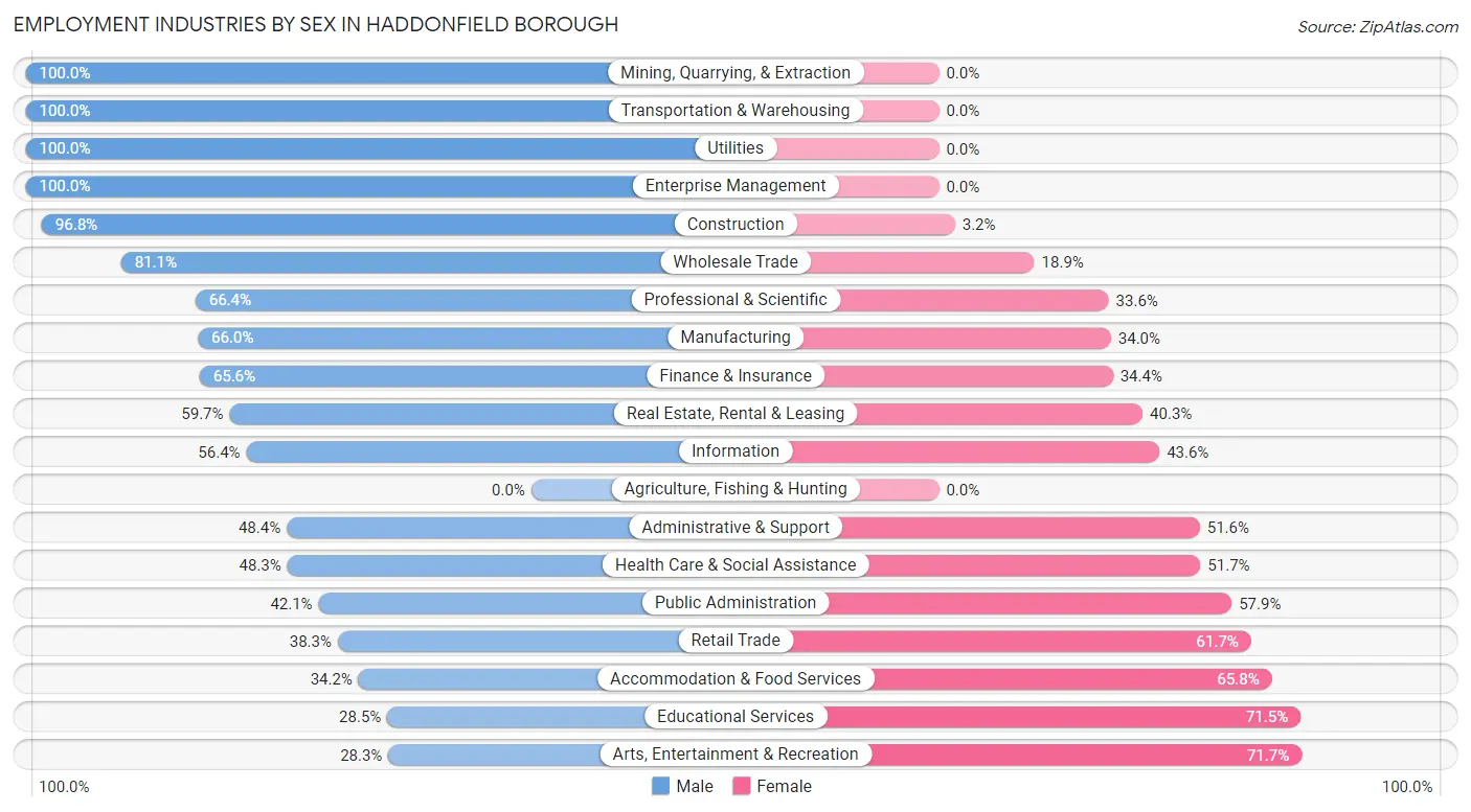 Employment Industries by Sex in Haddonfield borough