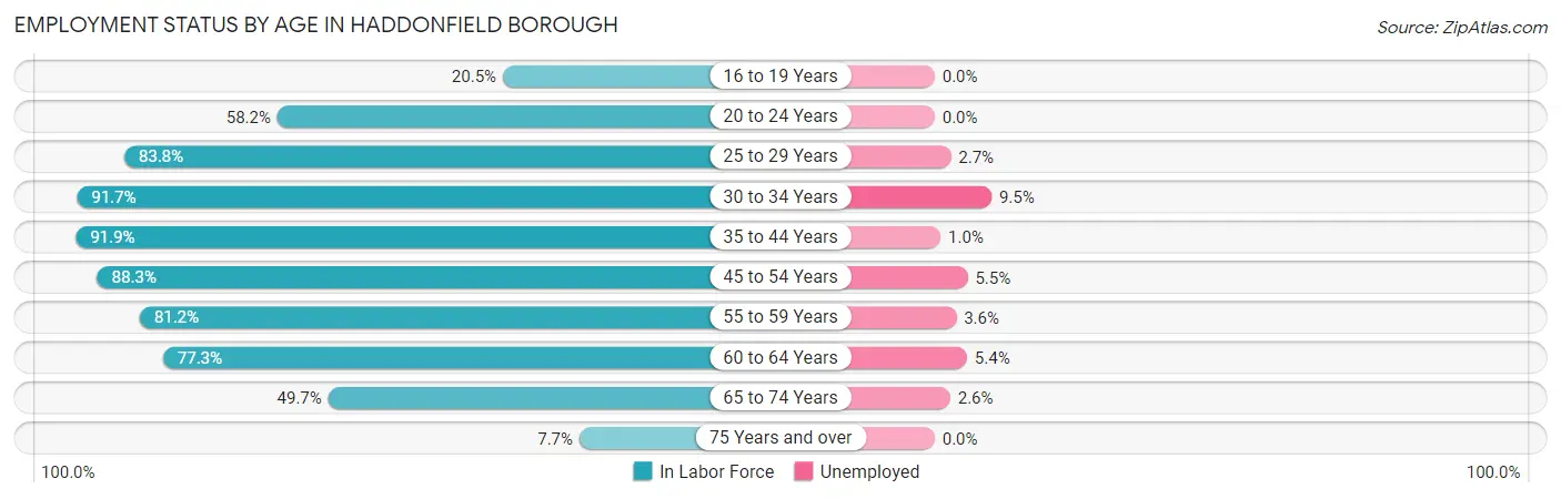 Employment Status by Age in Haddonfield borough