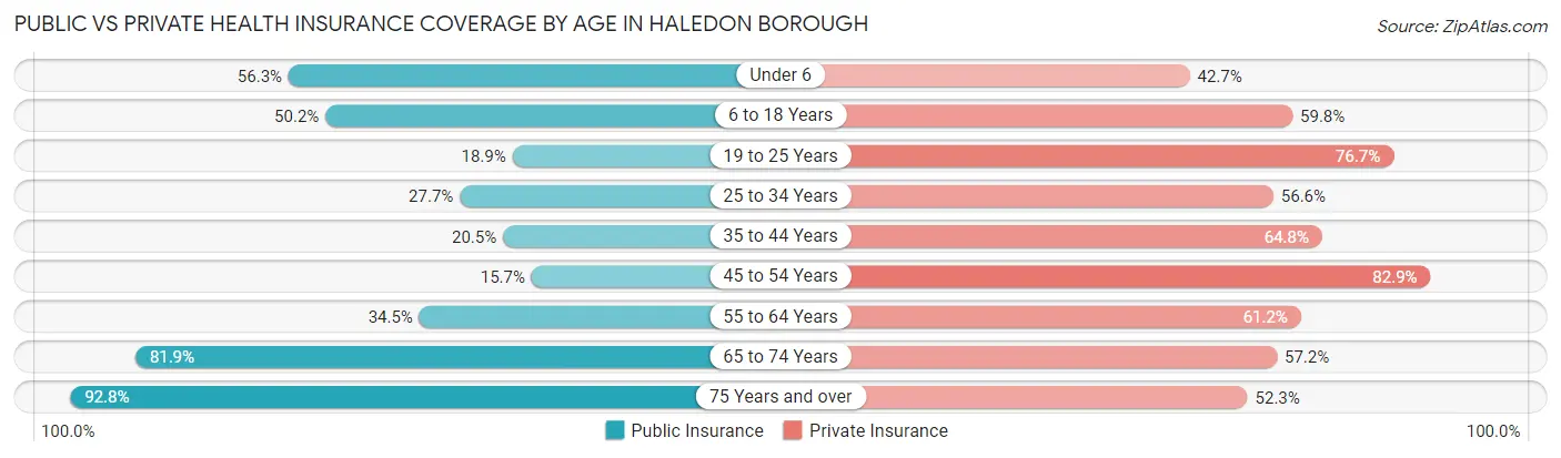 Public vs Private Health Insurance Coverage by Age in Haledon borough