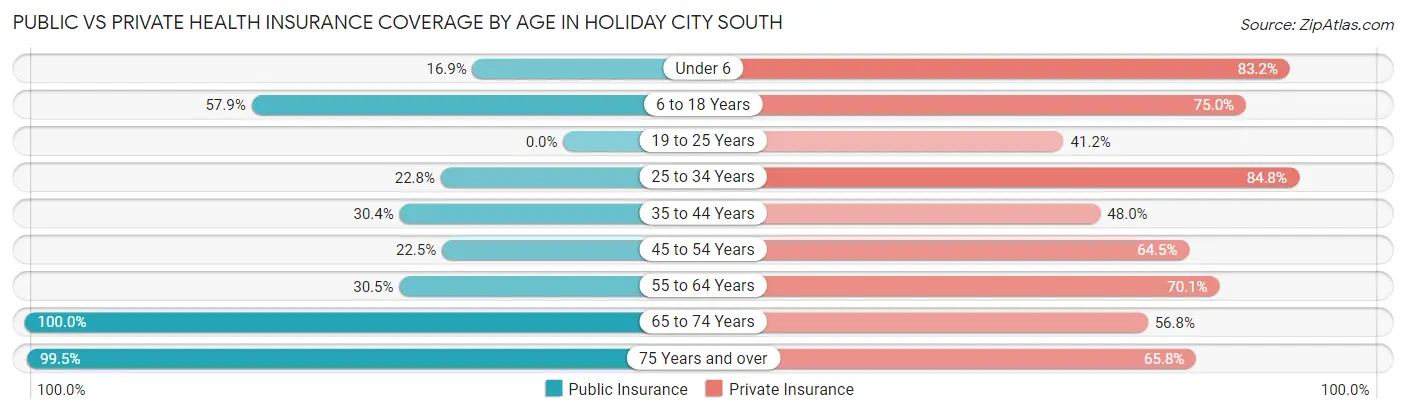 Public vs Private Health Insurance Coverage by Age in Holiday City South