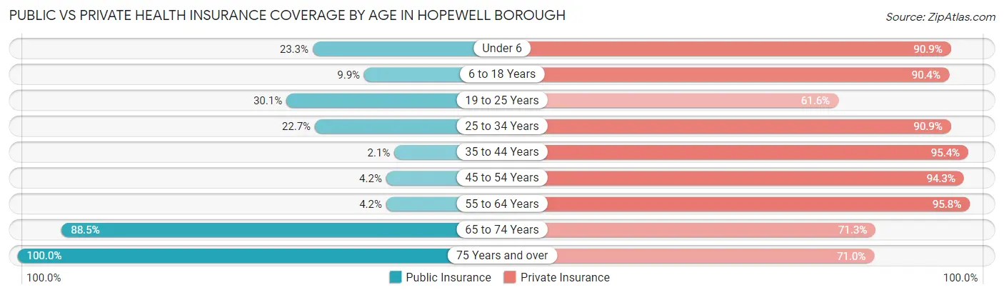 Public vs Private Health Insurance Coverage by Age in Hopewell borough