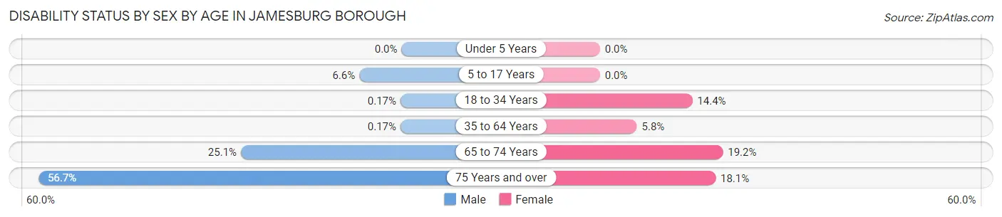 Disability Status by Sex by Age in Jamesburg borough