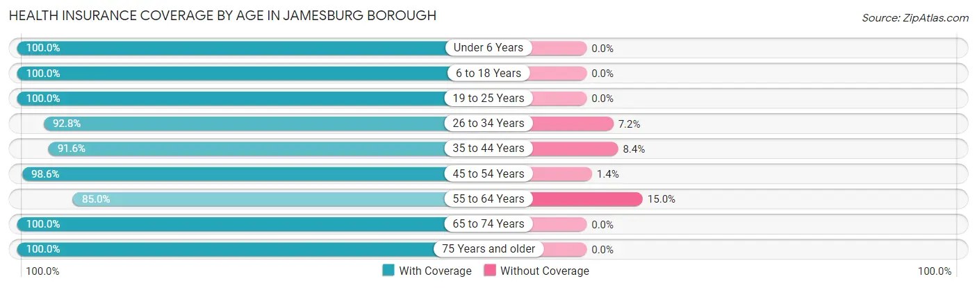 Health Insurance Coverage by Age in Jamesburg borough