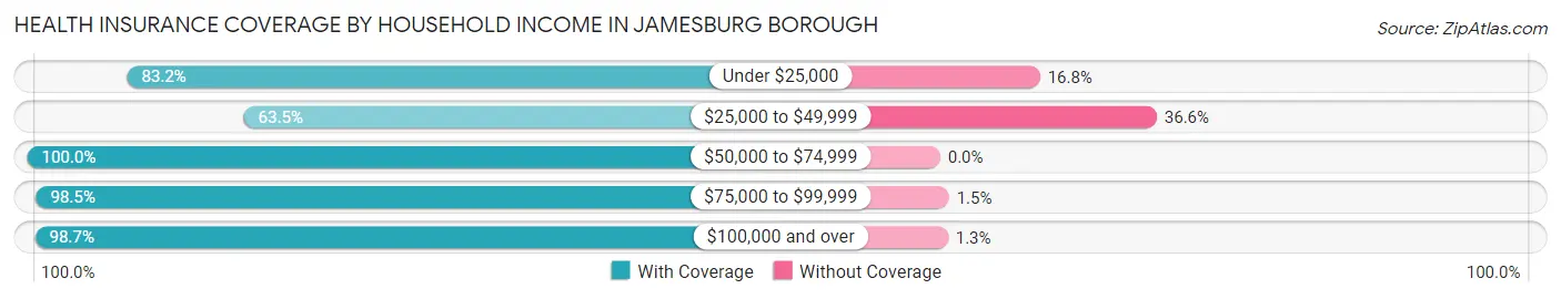 Health Insurance Coverage by Household Income in Jamesburg borough