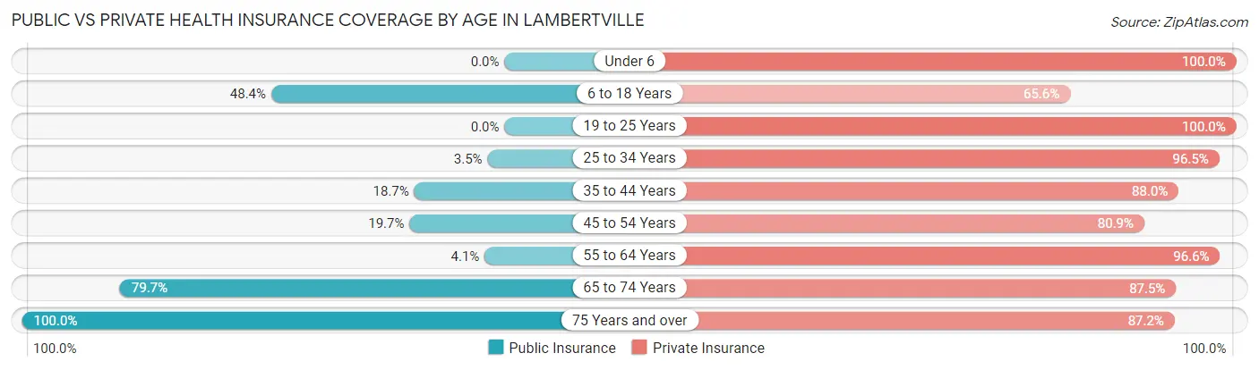 Public vs Private Health Insurance Coverage by Age in Lambertville