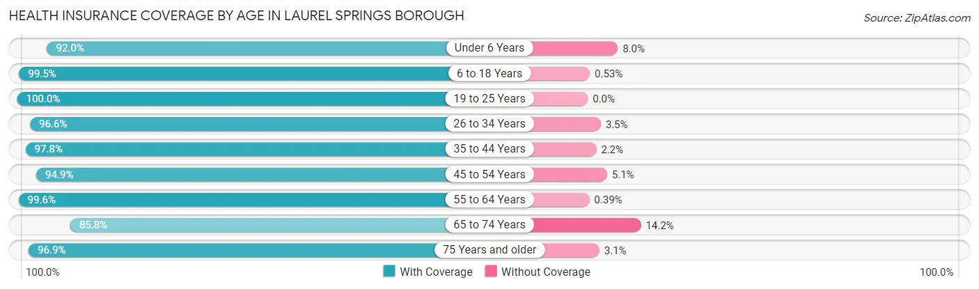 Health Insurance Coverage by Age in Laurel Springs borough