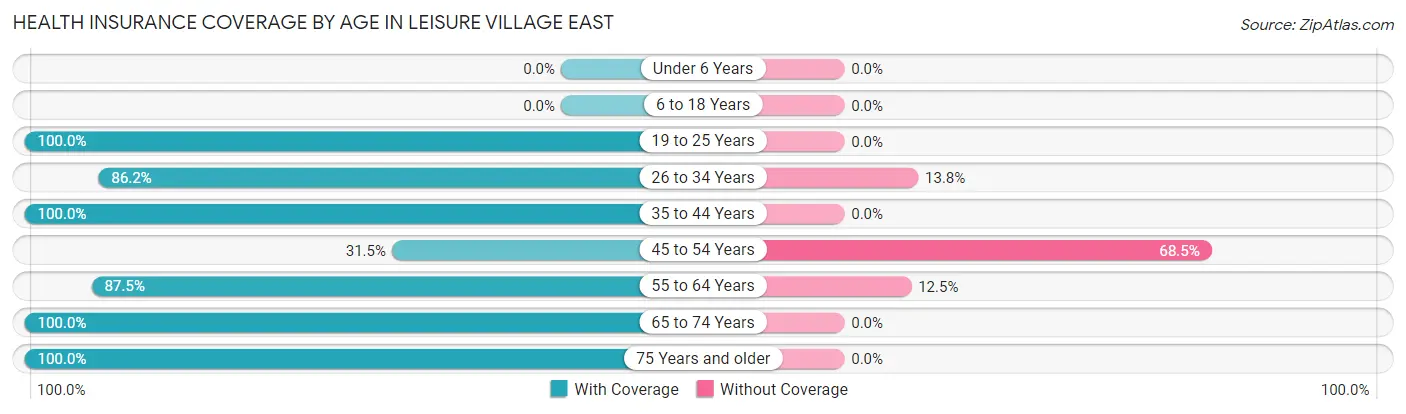 Health Insurance Coverage by Age in Leisure Village East