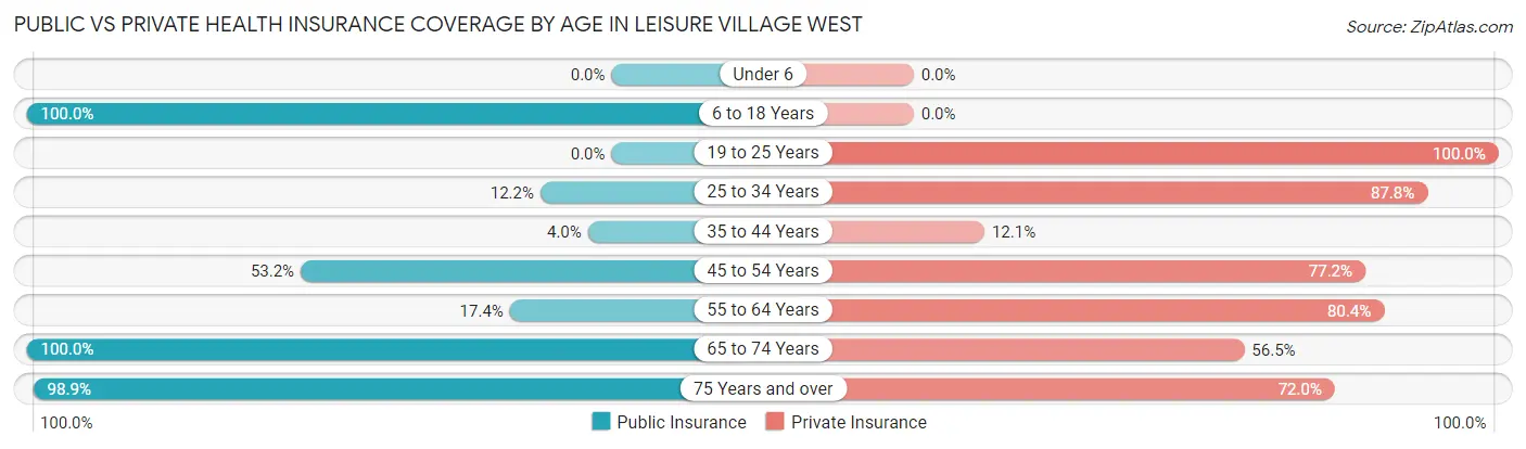 Public vs Private Health Insurance Coverage by Age in Leisure Village West
