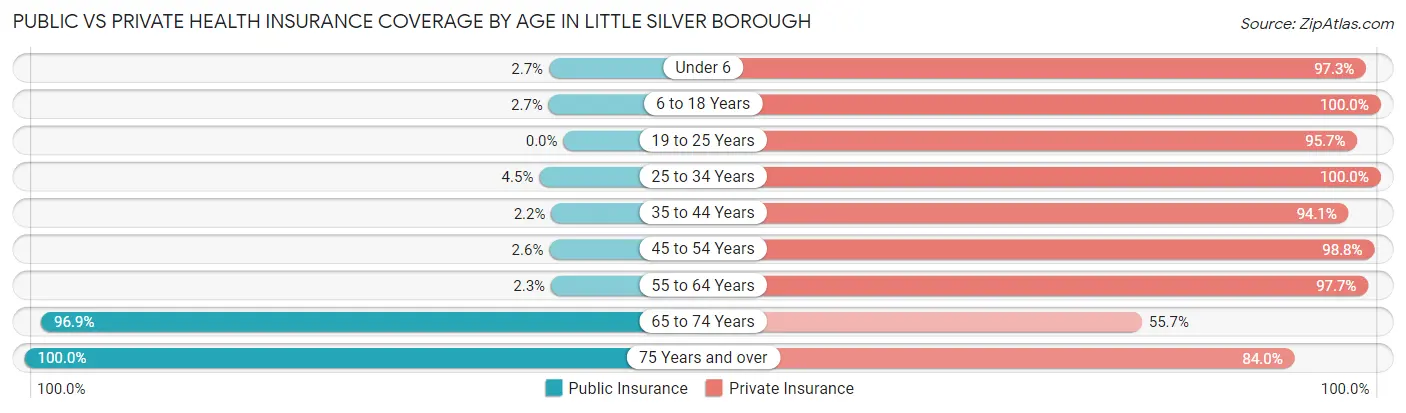 Public vs Private Health Insurance Coverage by Age in Little Silver borough