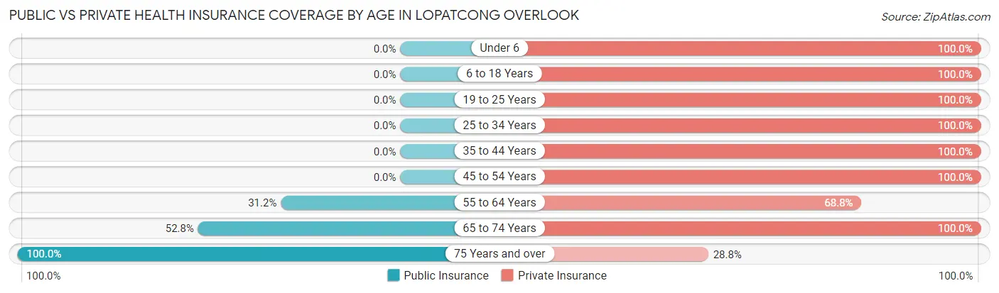 Public vs Private Health Insurance Coverage by Age in Lopatcong Overlook
