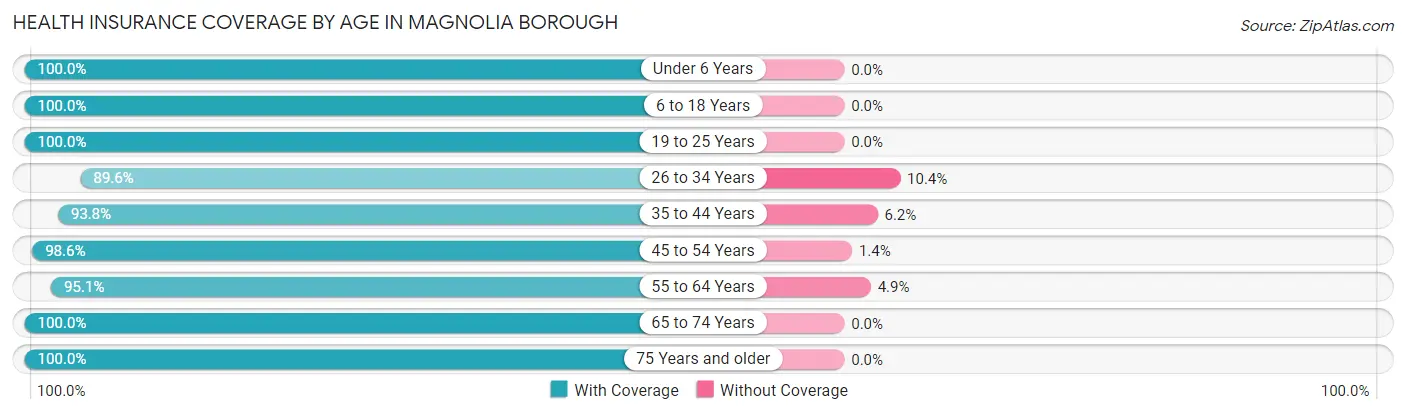 Health Insurance Coverage by Age in Magnolia borough