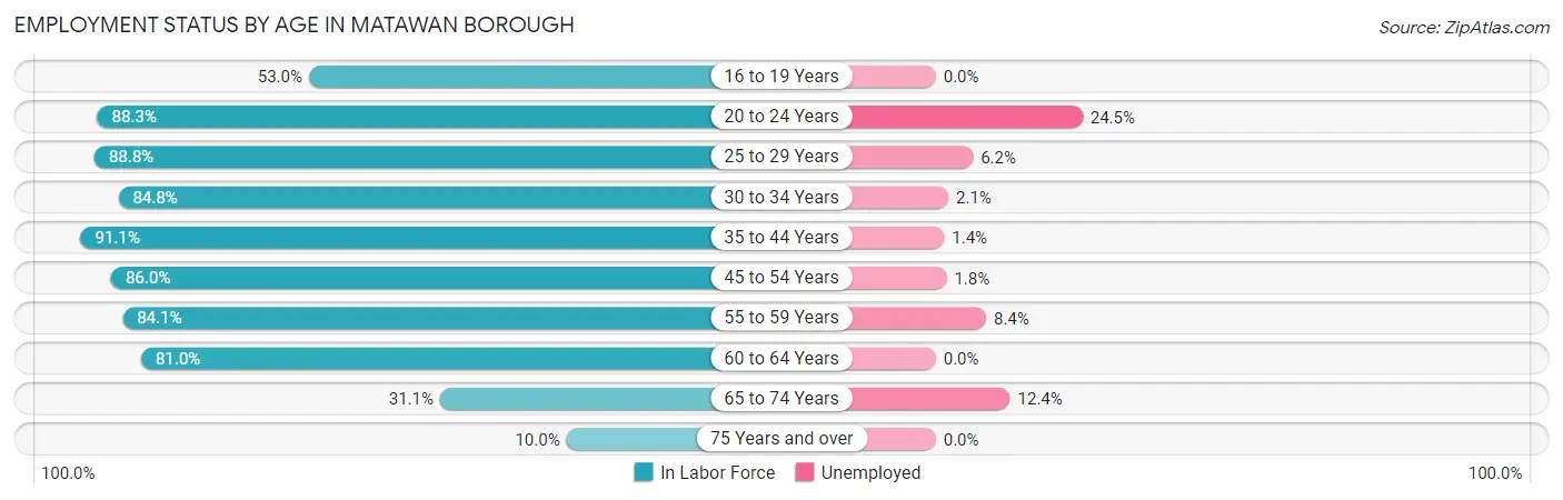 Employment Status by Age in Matawan borough