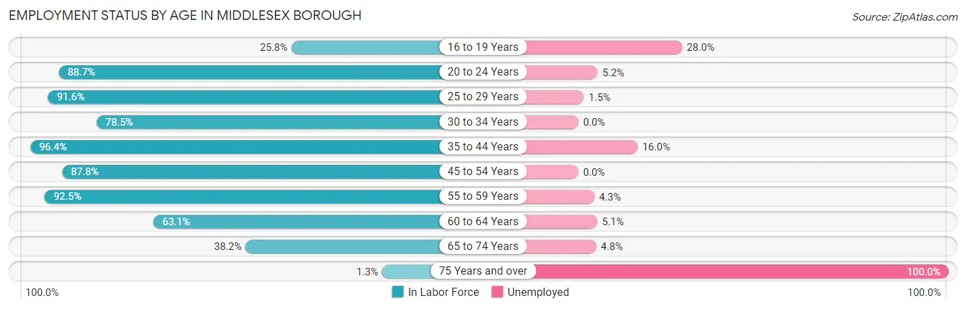 Employment Status by Age in Middlesex borough