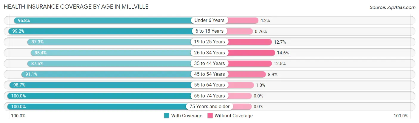 Health Insurance Coverage by Age in Millville