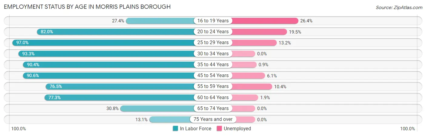 Employment Status by Age in Morris Plains borough
