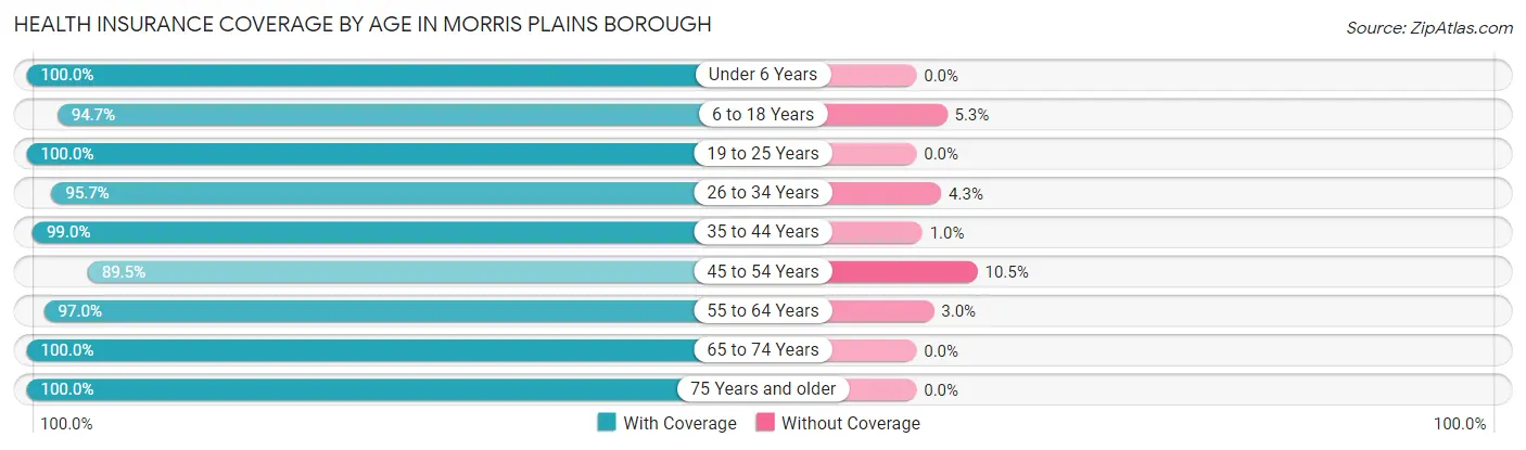 Health Insurance Coverage by Age in Morris Plains borough