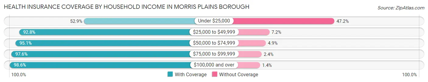Health Insurance Coverage by Household Income in Morris Plains borough